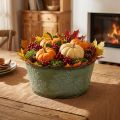 Pflanzschale mit Ahornblättern, Herbstdeko, Metallgefäß Grün Ø25cm H11cm | Floristik24.de