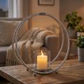 Windlicht Metall Kerzenhalter Silbern Glas Ø33cm | Floristik24.de