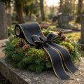 Elegantes Kranzband Moiré 175mm Schwarz mit Perlkante und Taftbindung, Dekoband Trauerfloristik, Schleifenband 25m | Floristik24.de