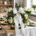Elegantes Kranzband Moiré 200mm Weiß mit Perlkante in Gold und Spezialappretur, 25m - Perfekt für Deko & Festlichkeiten | Floristik24.de