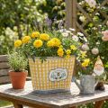 Pflanzkübel oval Biene kariert Sommerdeko Übertopf 38×24×29cm | Floristik24.de