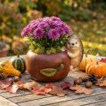 Pflanzgefäß, Apfel mit Igel, Herbstdeko, Übertopf, Keramik Ø16cm H22cm B33cm | Floristik24.de