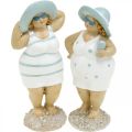 Floristik24 Deko-Figur Damen am Strand, Sommerdeko, Badefiguren mit Hut Blau/Weiß H15/15,5cm 2er-Set