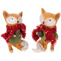 Floristik24 Deko Fuchs mit Schal und Zapfen 10cm 2St