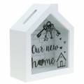 Sparbox "Our New Home" Holz Glas Weiß 15x7cm H18cm