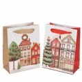 Floristik24 Weihnachtliche Geschenktüte mit Häusern und Tannenbaum 16cm 2St