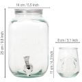 Getränkespender Glas mit Zapfhahn Set mit 4 Trinkgläsern H25,5cm | Floristik24.de