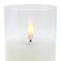 Floristik24 LED-Kerze im Glas mit Flammeneffekt, Indoor-Kerze Warmweiß, LED mit Timer Batteriebetrieben Ø7,5 H12,5cm