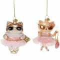 Floristik24 Katzen-Glasanhänger mit Tutu als Christbaumschmuck 11cm 2St