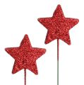 Floristik24 Glitterstern am Draht 5cm Rot L23cm 48St