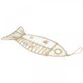 Maritime Fischdeko mit Flechtwerk und Muscheln, Dekohänger Fischform Natur 38cm