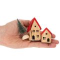 Holz Dekohaus Set mit roten Dächern und Tannenbäumen 12cm 6-tlg | Floristik24.de