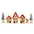 Holz Dekohaus Set mit roten Dächern und Tannenbäumen 12cm 6-tlg | Floristik24.de