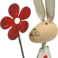 Osterdekoration, Hase aus Metall, Frühlingsdeko, Osterhase mit Blume Rot, Beige H21cm 2St