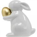 Floristik24 Hase mit Goldei Keramik, Osterdeko elegant Weiß, Golden H15cm