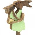 Hasenmutter mit Kind, Osterdeko, Frühling, Osterhasen aus Holz Natur, Grün, Gelb H22cm