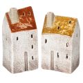 Floristik24 Keramikhaus Deko mit Schornstein Teelichthaus Herbst und Winter 13cm 2St