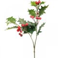 Floristik24 Künstlicher Ilexzweig, Winterbeere, Weihnachtsdeko, Stechpalme beschneit Grün, Rot L63cm