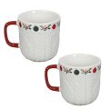 Keramik Weihnachtstasse mit Strickmuster und festlichem Dekor 9cm - Rot-Weiß 2St | Floristik24.de
