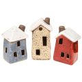 Keramikhäuschen Adventsdeko Creme Rot Grau 8,5/9,5cm 3 St | Floristik24.de