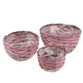 Floristik24 Korb rund 3er-Set Ø14cm - 24cm Rosa, Natur