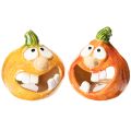 Floristik24 Kürbis Dekofigur und Teelichthalter Lustiges Gesicht Herbstdekoration 12cm 2St