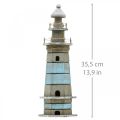 Leuchtturm aus Holz, Maritime Deko Natur, Blau-Weiß Shabby Chic H35,5cm