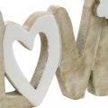 Tischdekoration „Love“, Holzdeko mit Herz und Schmetterling Natur, Weiß L24cm H17,5cm