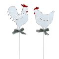 Floristik24 Metall-Huhn am Stab Weiß 16cm 6St