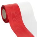 Floristik24 Moiré-Kranzband, Trauerband Weiß-Rot, Dekoband 150mm, Gedenkband Trauerflor, Acetat Taft 25m