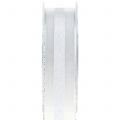 Floristik24 Organzaband mit Streifen-Muster Weiß 25mm 20m