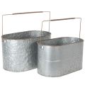Floristik24 Pflanzschale mit Henkel, Metalltopf, Pflanzgefäß Silbern, Braun H22/20cm L42/40cm 2er-Set