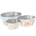Floristik24 Pflanzschalen, Frühling, Pflanzkübel Blumen/Vögel, Metallgefäß oval L39/31/24,5cm 3er-Set