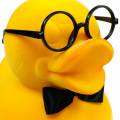 Floristik24 Dekofigur Ente mit Brille Gelb, Lustige Sommerdeko, Deko-Ente Beflockt