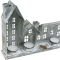 Häuser zum Beleuchten, Fensterdeko, Lichterhäuser Silbern, Metallwindlicht Antik-Look L67,5cm H20cm | Floristik24.de