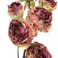 Künstliche Rose, Tischdeko, Kunstblume Rosa, Rosenzweig Antik-Optik L53cm