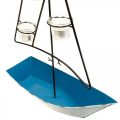 Floristik24 Windlicht Metall Schiff Maritime Deko Blau 38x14x55cm