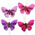 Floristik24 Federschmetterling mit Draht 7cm Rosa Lila 24St