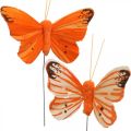 Deko-Schmetterlinge, Blumenstecker, Federschmetterling am Draht Gelb, Orange 4×6,5cm 12St