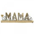 Schriftzug „Mama“ zum Stellen, Deko zum Muttertag, Mangoholz Natur, Silbern L38,5cm H9,5cm