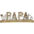Schriftzug „Papa“ auf Sockel, Vatertag, Mangoholz mit Metall Natur, Silbern L38,5cm H12,5cm