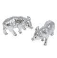 Floristik24 Schwein mit Glitter Silber 9cm 6St