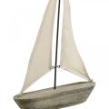 Segelboot, Boot aus Holz, Maritime Deko Shabby Chic Naturfarben, Weiß H37cm L24cm