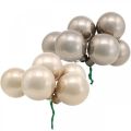 Floristik24 Mini Weihnachtskugel Creme, Grau Glas Spiegelbeeren Ø40mm 32St