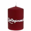 Floristik24 Kerze mit Schriftzug Lieblingsmensch Bordeaux Ø7cm H10cm