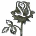 Metallstecker Rose Silber-Grau, Weiß gewaschen Metall 20cm × 8cm 12St