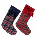 Floristik24 Nikolausstiefel kariert mit Schleife zum Aufhängen 43cm 2St
