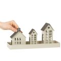 Lichthaus Set Metall drei Häuser auf Tablett 35cm 1Set | Floristik24.de