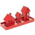 Floristik24 Metall Windlicht Häuser Rot mit Tablett 35cm 1Set