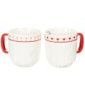 Floristik24 Kaffeetasse mit rotem Henkel Strickmuster und Herz Dekor Keramik 9cm 2St